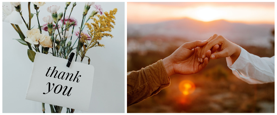 Thank You sign and hands of a caregiver