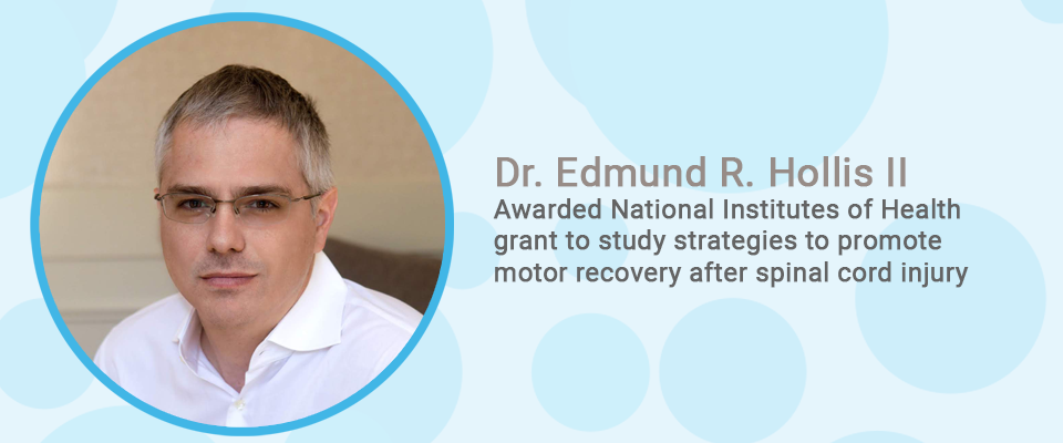 Dr. Edmund R. Hollis IIAwarded National Institutes of Health grant to study strategies to promote motor recovery after spinal cord injury 